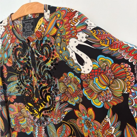 Johnny Was Camelia Lace Eyelet Silk Tunic Blouse 1X - Picture 8 of 12